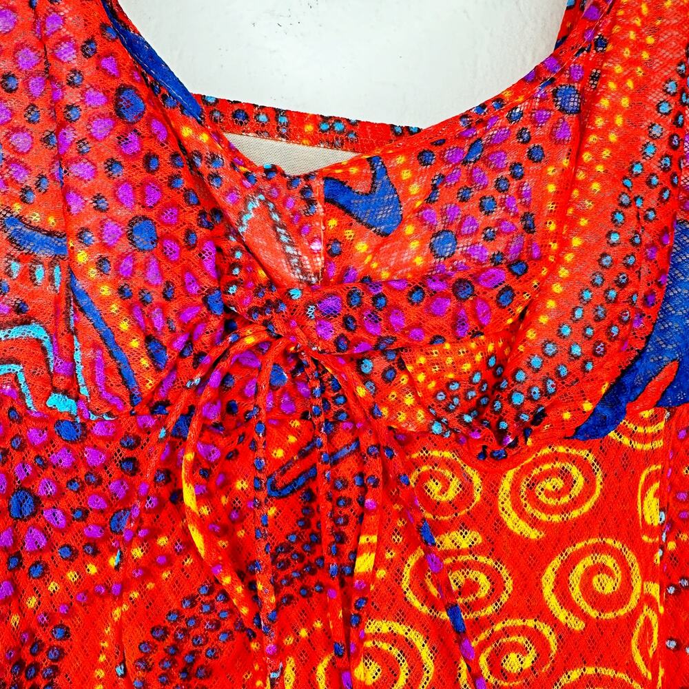 Vintage Olga Nylon Sheer Psychedelic Mesh Maxi Nightgown Dress Swim Cover Up - Picture 3 of 14